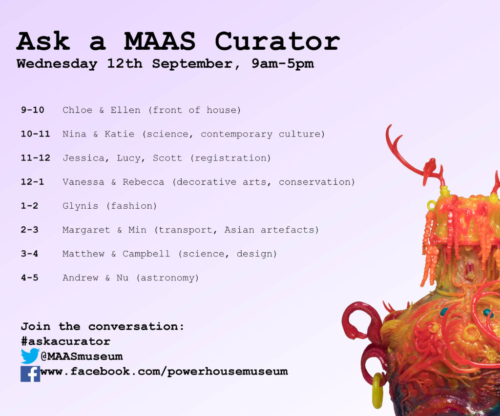 Graphic of MAAS Ask a Curator Day schedule